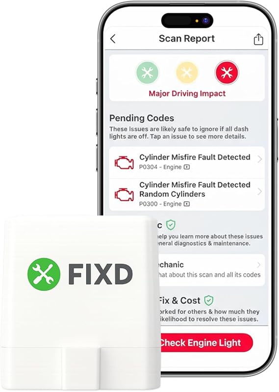 FIXD Bluetooth OBD2 Scanner 1 Pack for iPhone & Android with Check Eng