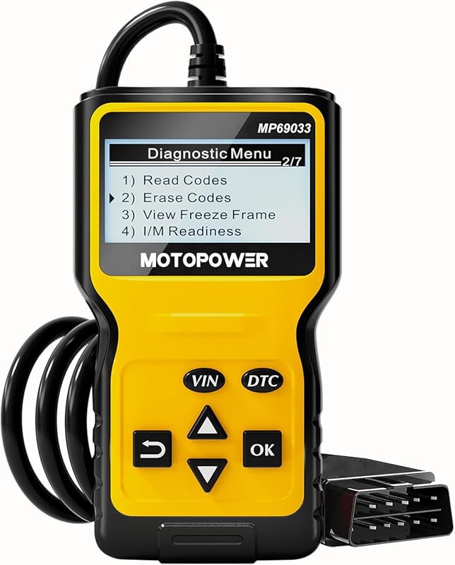 MOTOPOWER MP69033 Yellow OBD2 Scanner for Engine and CAN Diagnostics o