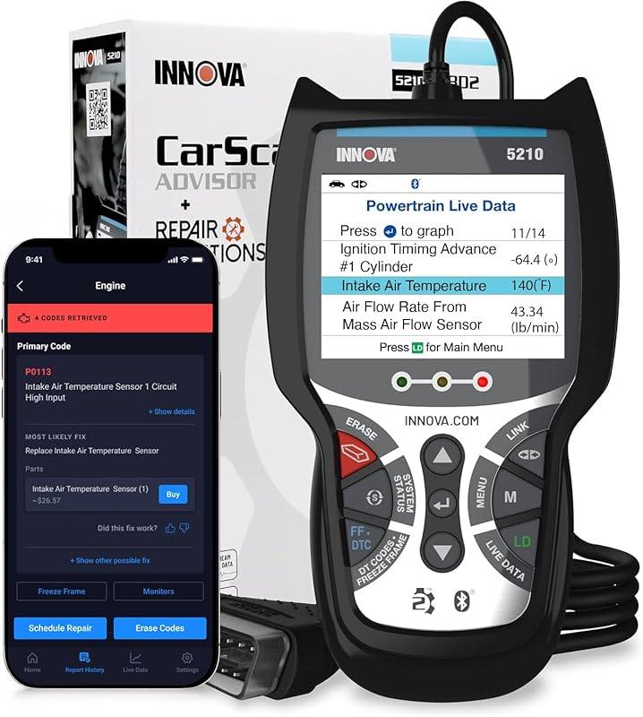 Innova 5210 OBD2 Scanner & Engine Code Reader with Battery Tester, Liv