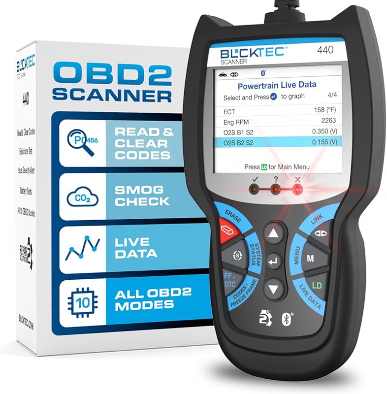 BLCKTEC 440 Bluetooth OBD2 Scanner with Live Data, Battery Test, and C