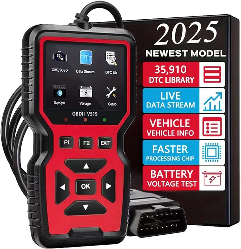 2025 OBD2 Scanner Diagnostic Tool with Engine Light Reset, Battery Vol