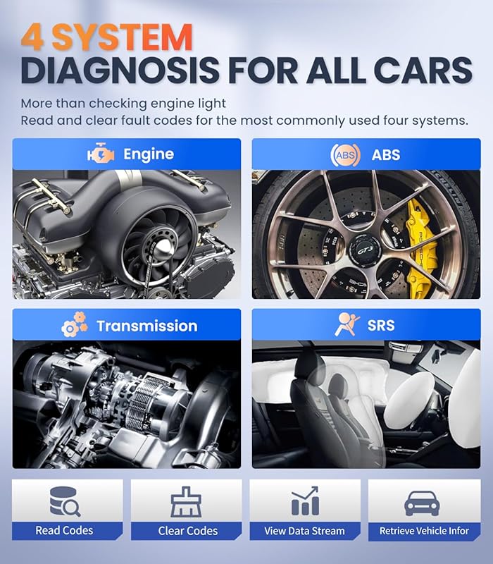 OBD2 Scanner with ABS, SRS, Transmission Reset, DLC Pin Test, Battery 