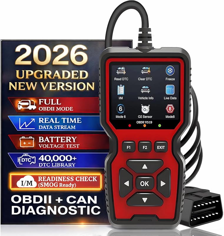 Professional OBD2 V519 Scanner 2026 Upgrade with Live Data, Battery Te