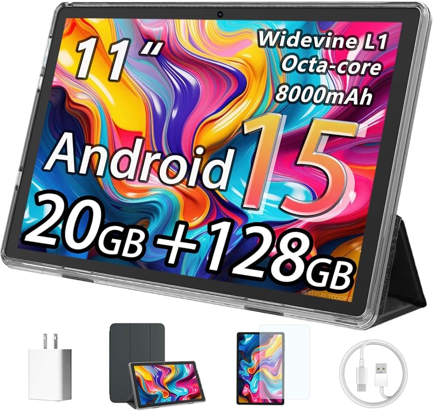 HUIHUANG Android 15 Tablet 11 Inch with 20GB RAM, 128GB ROM, 8000mAh B