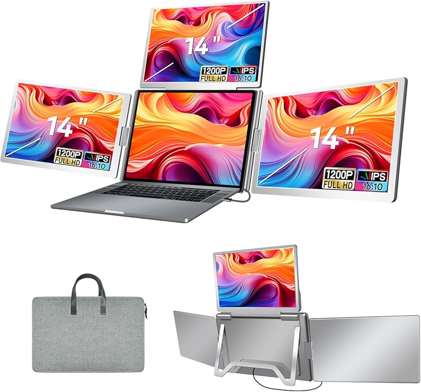 FHD 1080P IPS Triple Screen Portable Laptop Monitor Extender 12–18.5 i