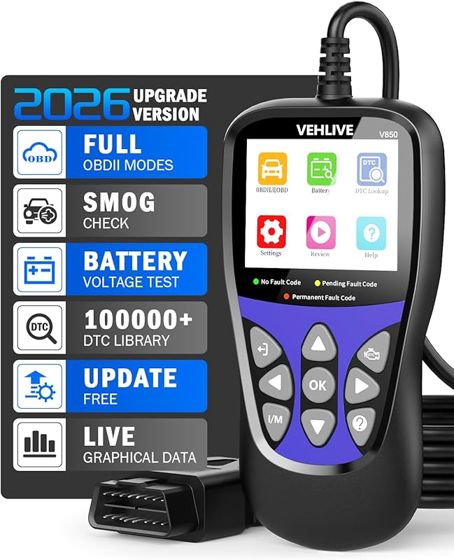 VEHLIVE V850 OBD2 Scanner with Check Engine Light Reset, I/M Readiness