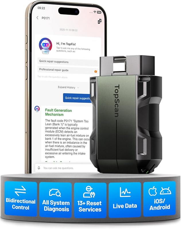 TOPDON TopScan Pro Bluetooth OBD2 Scanner with Bi-Directional Scan, 13