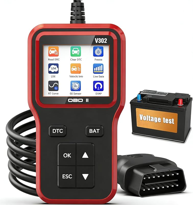 OBD2 Scanner with Battery Tester and Plug & Play Vehicle Code Reader f