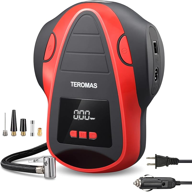 TEROMAS Portable Tire Inflator Air Compressor, DC/AC Electric Pump wit