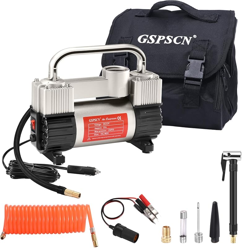 GSPSCN 6X Faster Heavy Duty 12V Tire Inflator, Dual Cylinder 150PSI Ai