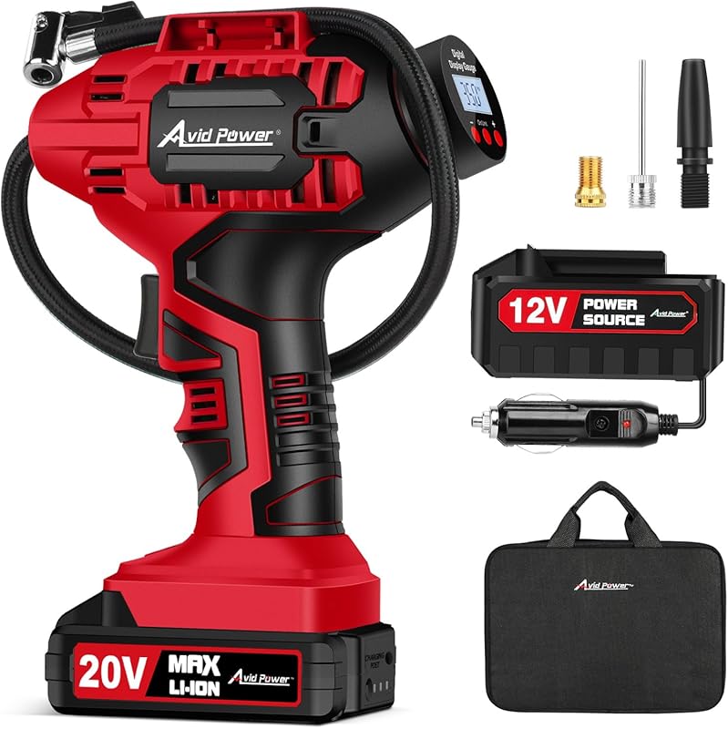 AVID POWER 20V Cordless Tire Inflator with Battery and Digital Gauge