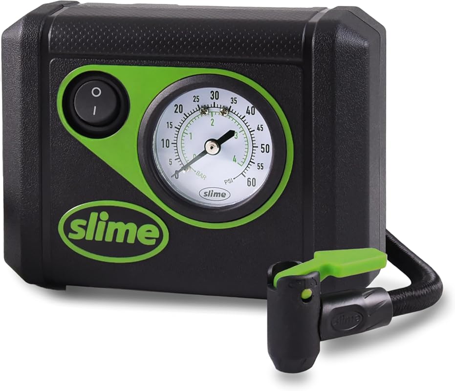 Slime 40059 Junior Portable Tire Inflator, Compact 12V Air Compressor