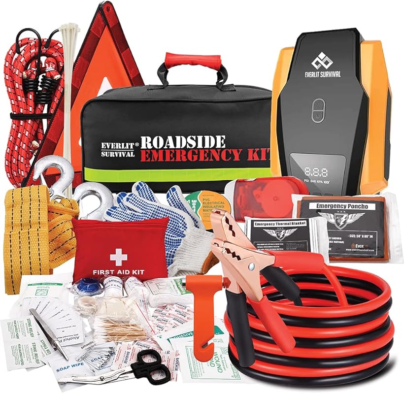 Everlit Car Emergency Kit with Air Compressor, First Aid Kit, Jumper C
