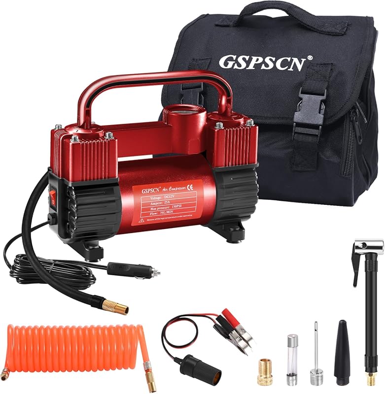 GSPSCN Double Cylinder 12V Tire Inflator, 150PSI Portable Air Compress