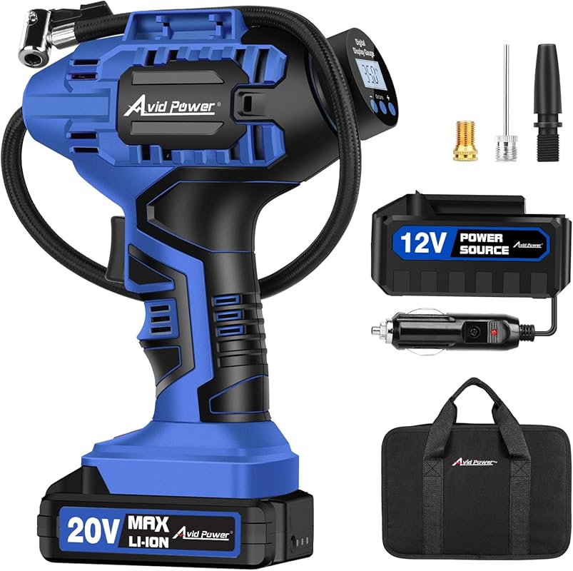Avid Power 20V Cordless Tire Inflator with Rechargeable Battery, Digit
