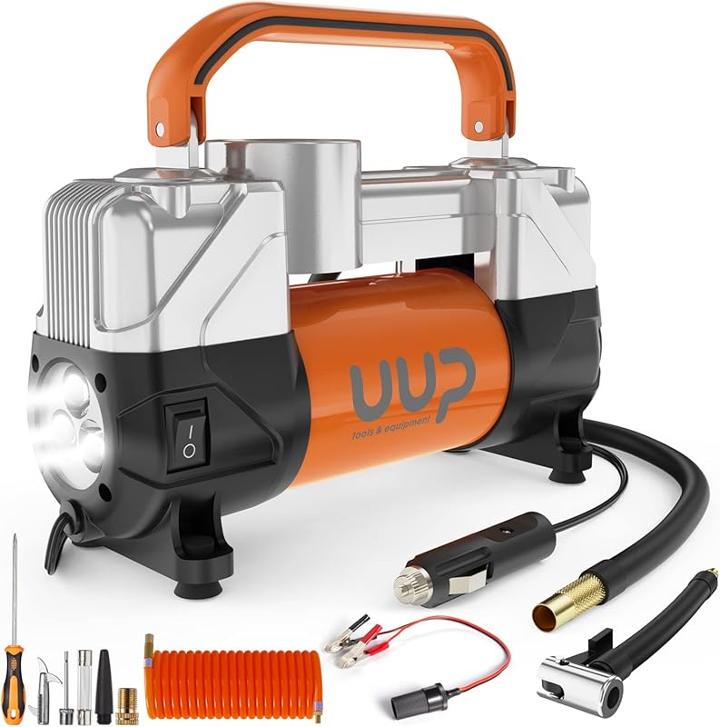 UUP 150PSI 12V DC Double Cylinder Portable Tire Inflator with LED Ligh