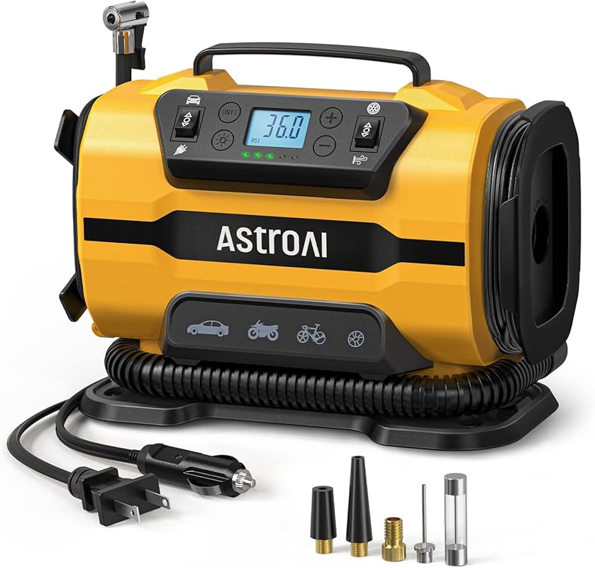 AstroAI Dual-Power Tire Inflator, 150 PSI Air Compressor with LED Ligh