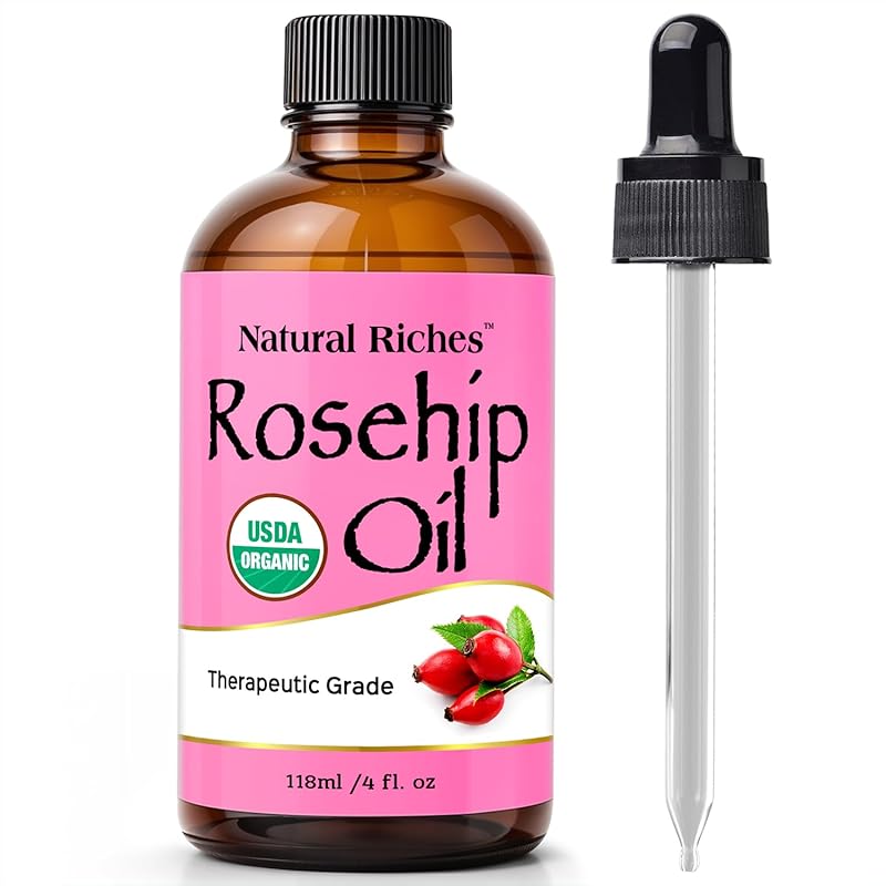 Natural Riches Organic Rosehip Seed Oil, Pure Cold Pressed Face Oil, 4