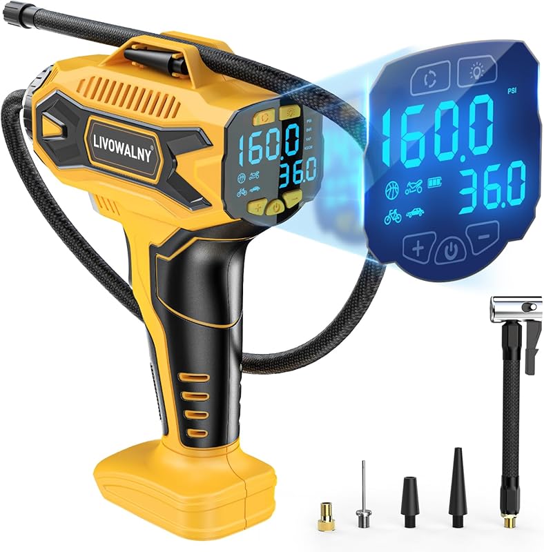 LIVOWALNY 160PSI Tire Inflator, Cordless Air Compressor Compatible wit