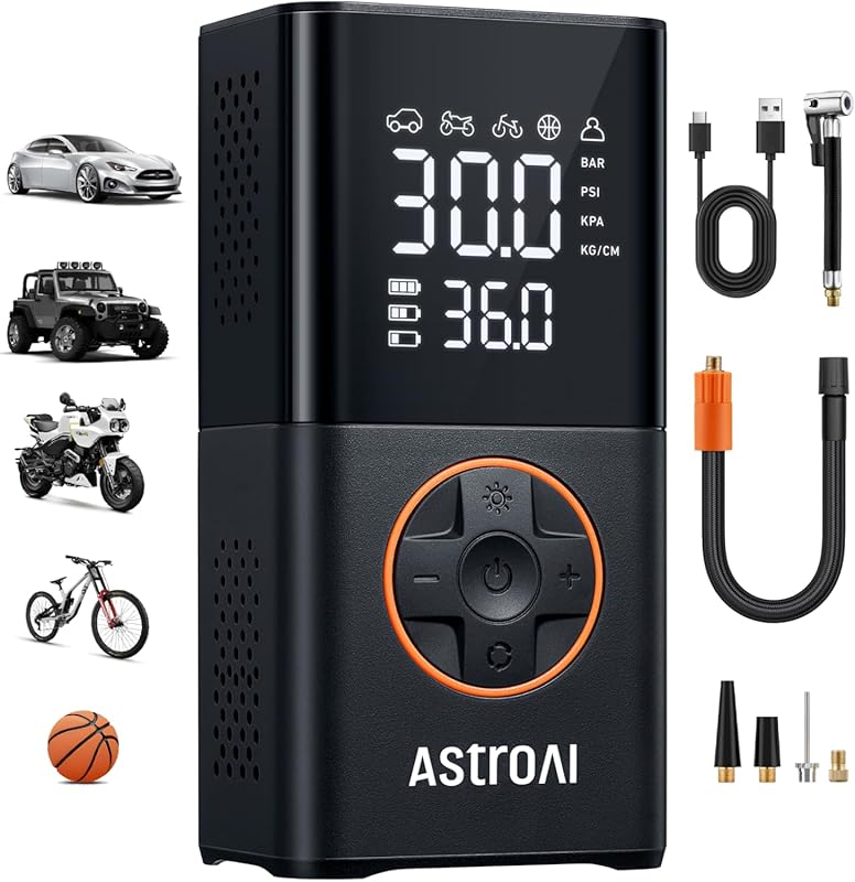 AstroAI L7 Cordless Tire Inflator, Digital Air Pump with LED Light for