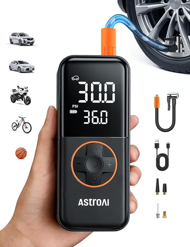 AstroAI L4 Portable Tire Inflator, 150 PSI Air Compressor with Pressur