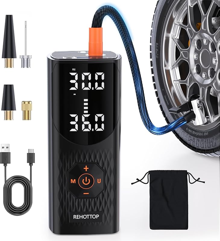 REHOTTOP Cordless Tire Inflator, 160 PSI Fast Air Pump with Digital Ga