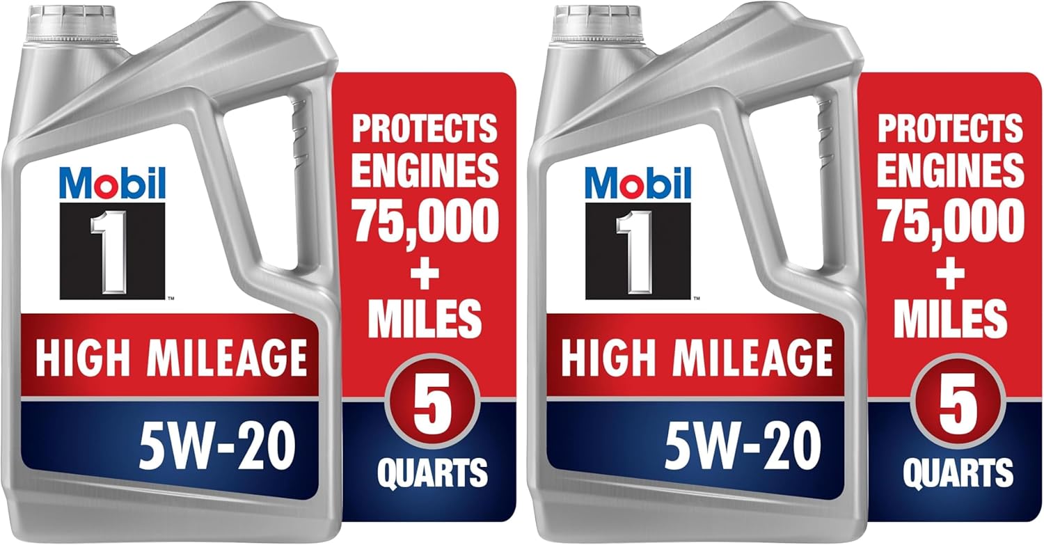 Mobil 1 5W-20 Full Synthetic High Mileage Motor Oil, 5 Quart, Pack of 