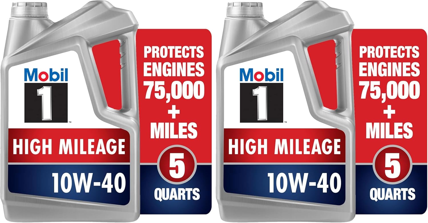Mobil 1 High Mileage Full Synthetic 10W-40 Motor Oil, 5 Quarts, Pack o