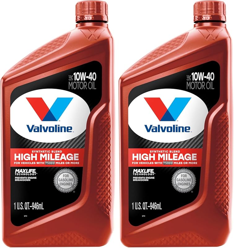 Valvoline MaxLife High Mileage SAE 10W-40 Synthetic Blend Motor Oil, 1 Quart, Pack of 2
