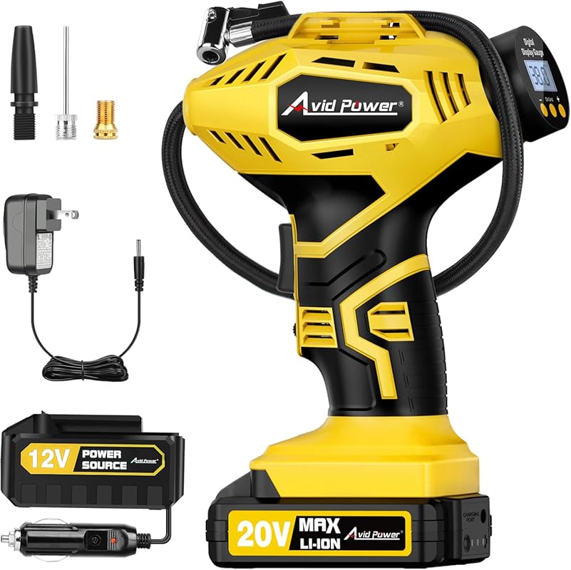 AVID POWER 20V Cordless Tire Inflator, Rechargeable Air Compressor wit