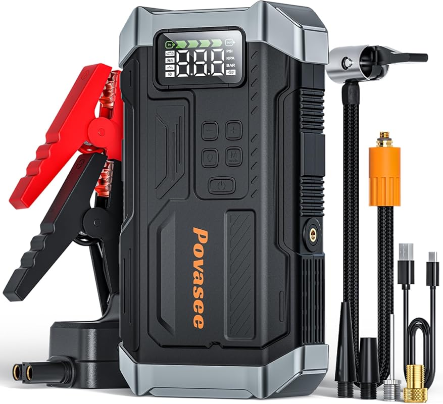 5000A Jump Starter with Air Compressor, 150PSI Tire Inflator, LCD Disp