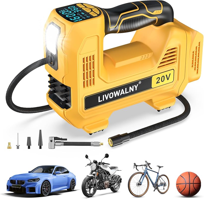 LIVOWALNY Cordless Tire Inflator, 160 PSI Portable Air Pump for Dewalt