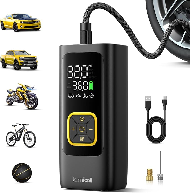 Lamicall Portable Tire Inflator, 150 PSI Cordless Air Compressor with 