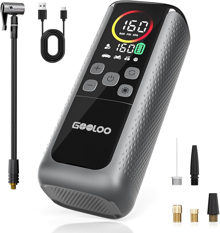 GOOLOO GT160 DUAL Portable Tire Inflator with Dual Cylinder and LED Sc