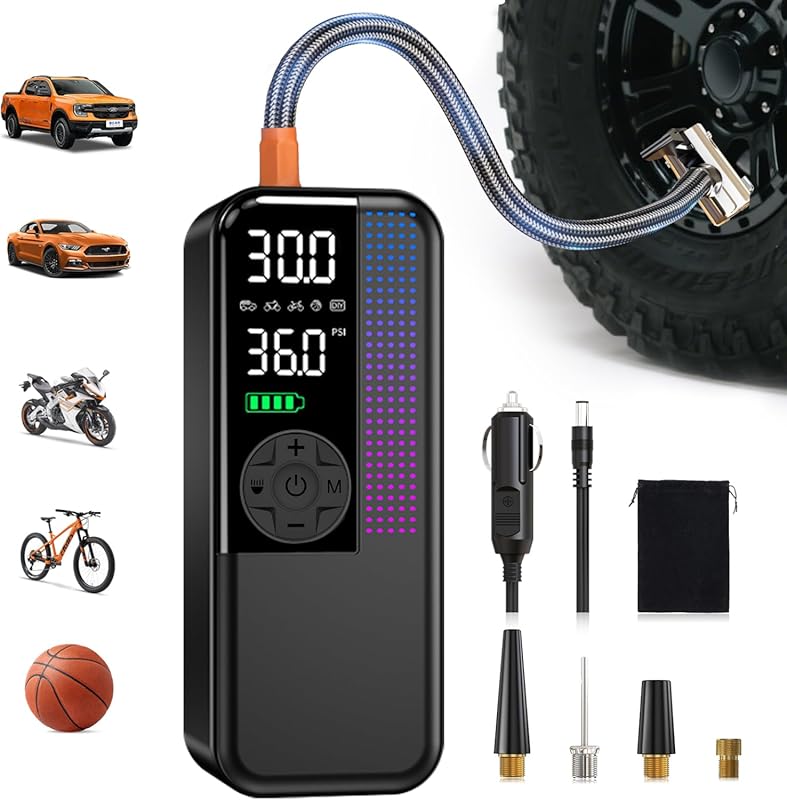 Portable Tire Inflator, 150 PSI Cordless Air Compressor with Dual Powe