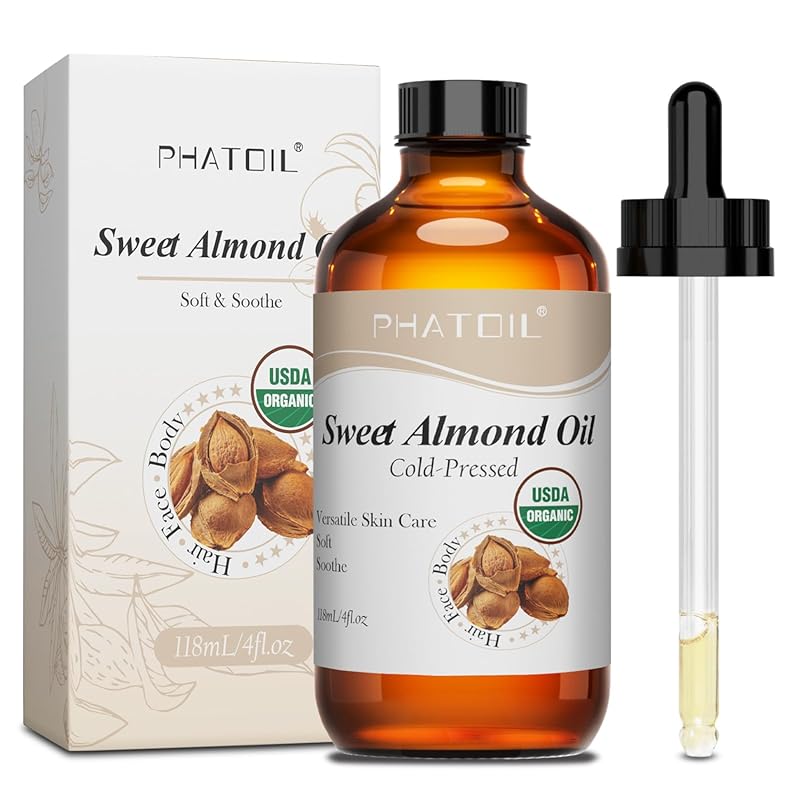PHATOIL Organic Sweet Almond Oil for Skin, USDA Certified, Cold Presse