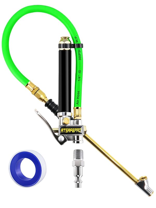 Extended-Reach Tire Inflator with Pressure Gauge, 10-120 PSI, Dual Hea