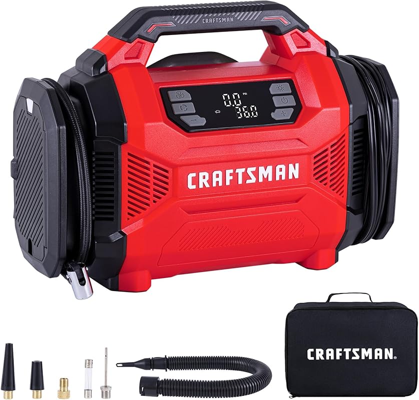CRAFTSMAN Dual Power Tire Inflator, 12V/120V Portable Air Compressor w