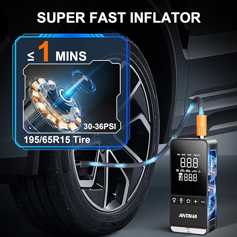 Portable 150PSI Smart Tire Inflator with LED Light and Auto Shut-Off