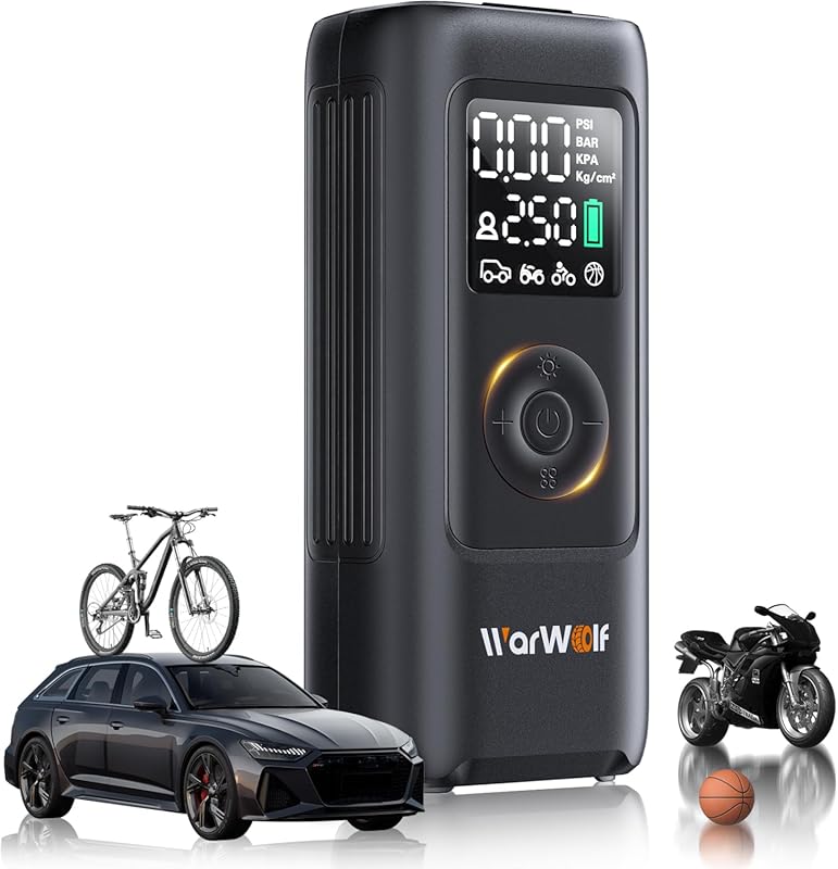 WARWOLF 160PSI Tire Inflator Portable Air Compressor with Pressure Gau