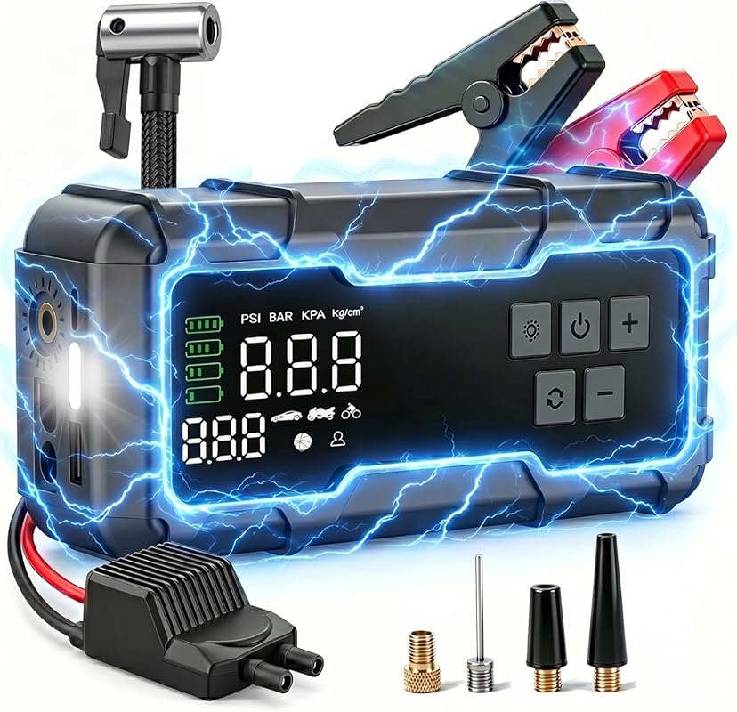 150 PSI Portable Air Compressor Jump Starter with Digital Gauge, LED L