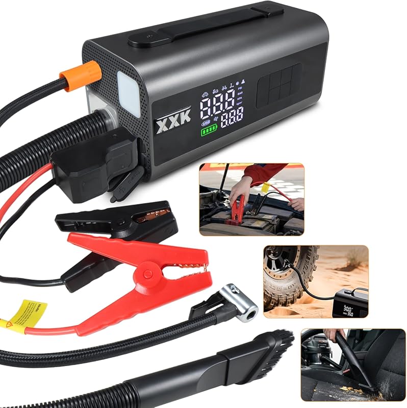 Portable Tire Inflator and 2000A Jump Starter with LED Light, 160PSI A