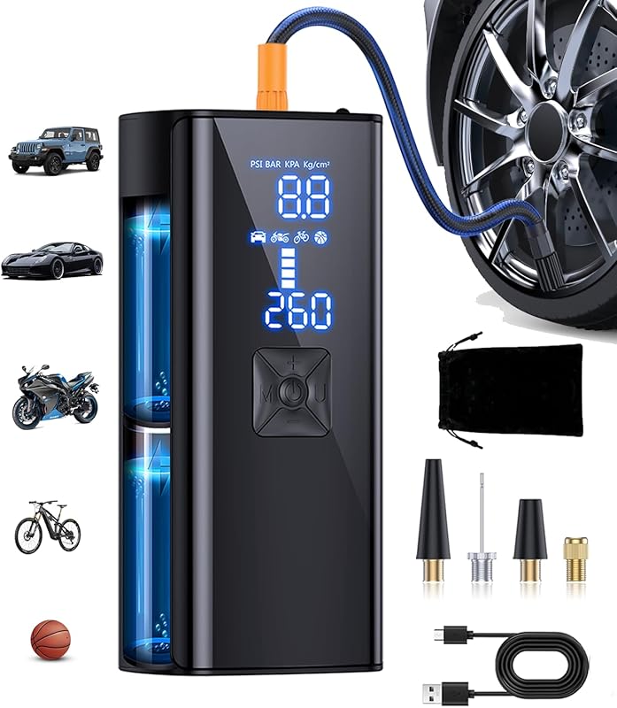 Portable Tire Inflator Air Compressor, 2X Faster, 150 PSI Cordless wit