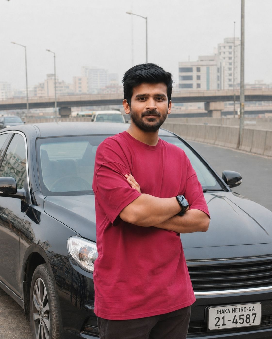 Min Islam, founder of Trending Car, standing beside his car